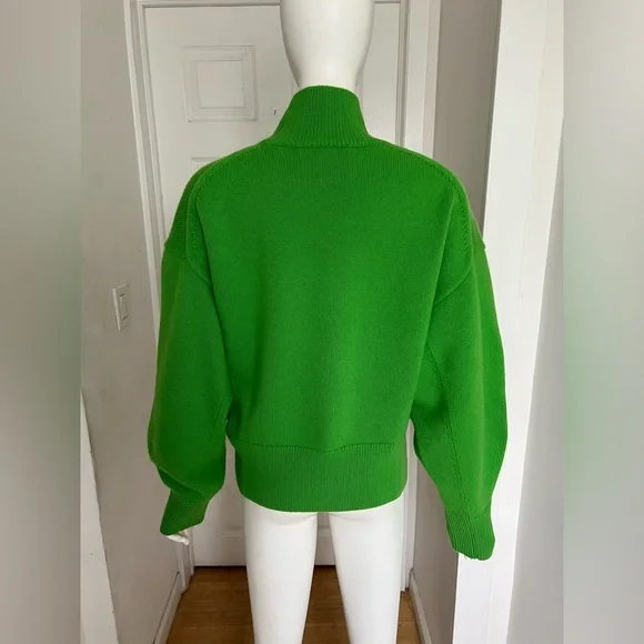 Cos Funnel Mock Neck Green Sweater Women's Size L 100% Wool Quiet Luxury Preppy - Picture 5 of 9